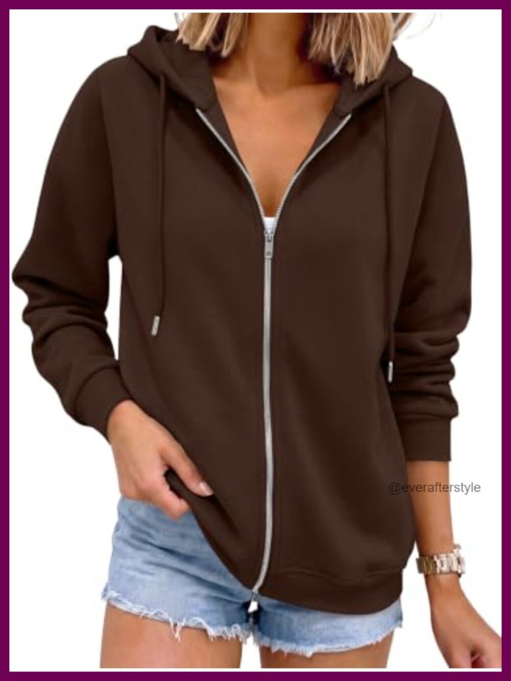 Women's Zip Up Hoodie Loose Fit Long Sleeve Hooded Sweatshirt Fall